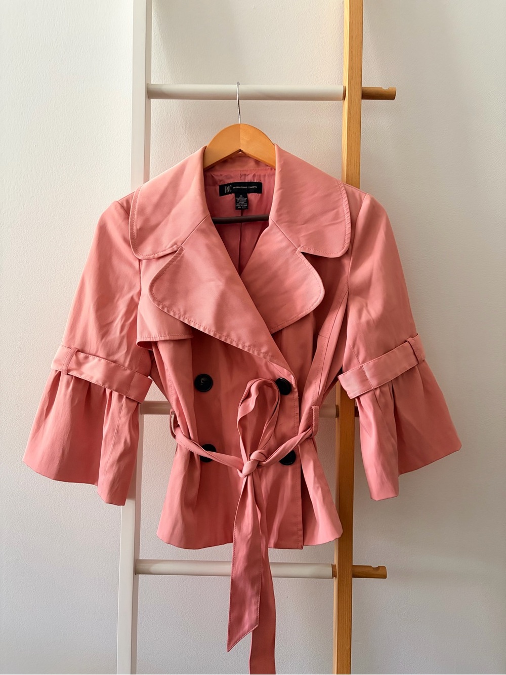 INC International Concepts Pink Cropped Trench Coat with Tie Waist